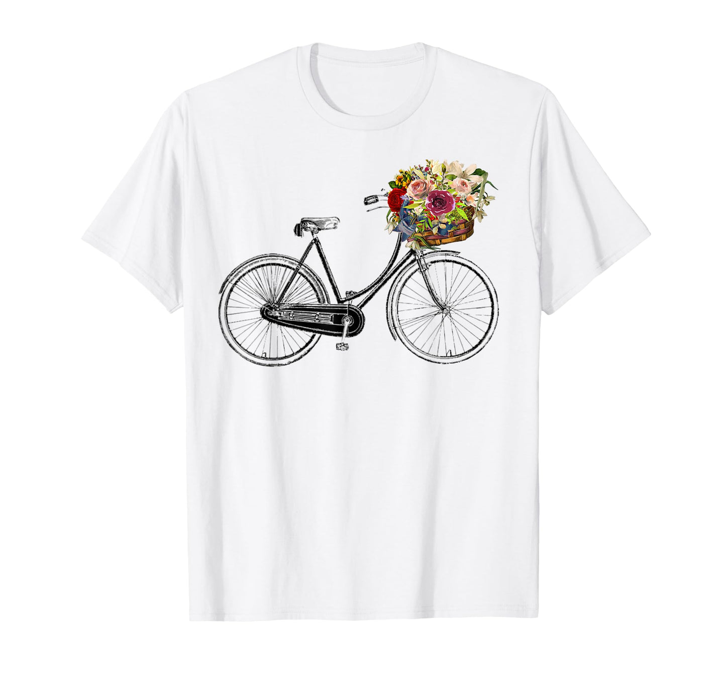 Vintage Sketch Drawing Bike Bicycle Flower Basket T-Shirt