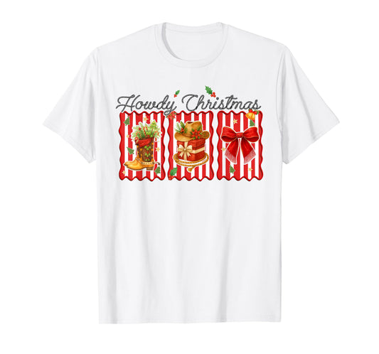 Howdy Christmas Western Coquette Bow Cowboy Cowgirl Santa T-Shirt