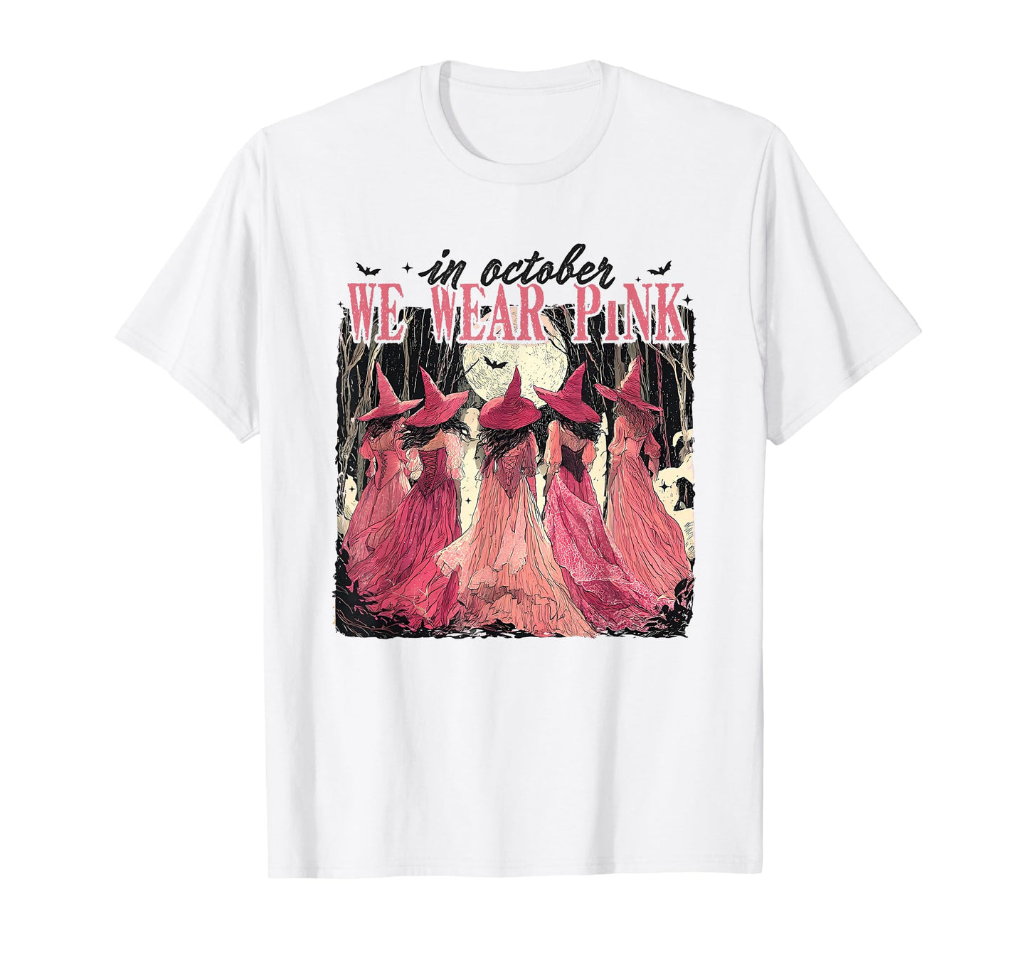 Retro in October We Wear Pink Witch Breast Cancer Awareness T-Shirt