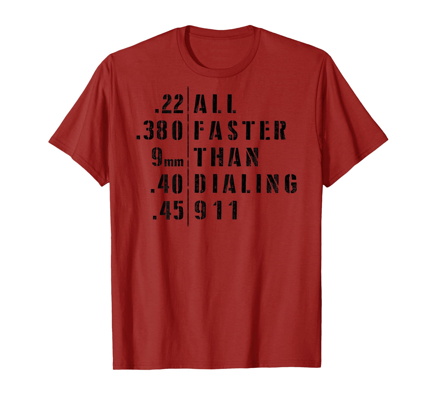 .22 .380 9mm .40 .45 All Faster Than Dialing 911 Sarcastic T-Shirt