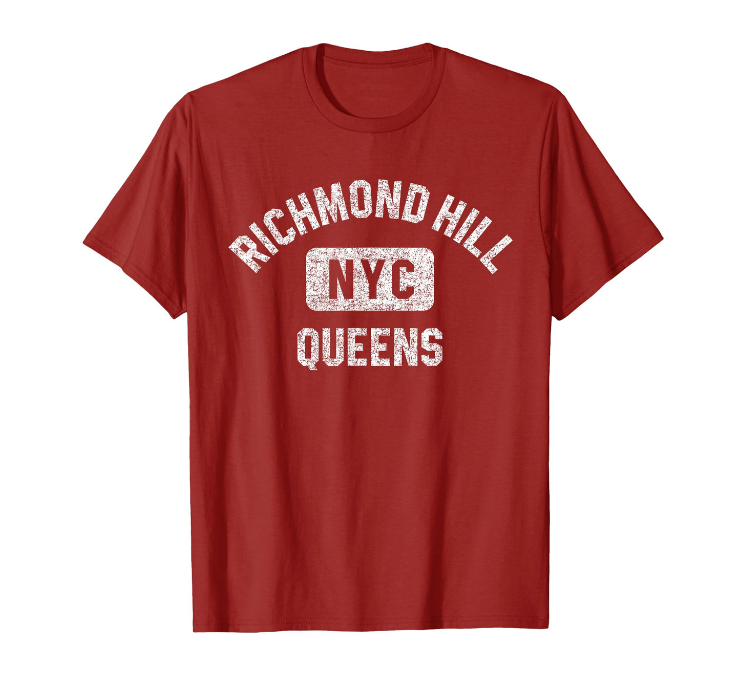 Richmond Hill Queens NYC Gym Style Distressed White Print T-Shirt