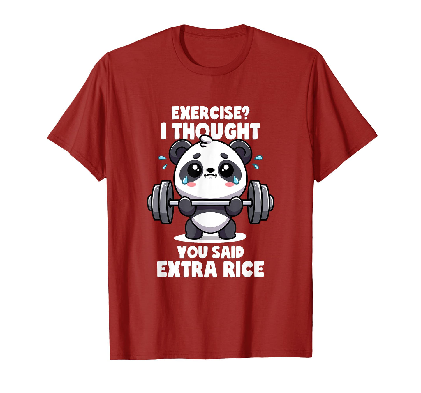 Exercise I Thought You Said Extra Rice Panda Gym T-Shirt - Men's Unisex Black Cotton Blend Short Sleeve Classic Fit Novelty T-Shirt - Gym Quote, Panda Lovers, Workout Motivation
