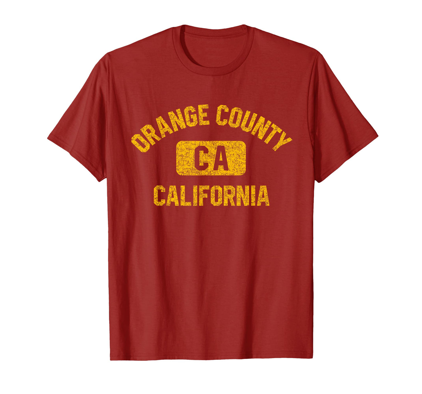 Orange County California Gym Style Distressed Amber Print T-Shirt