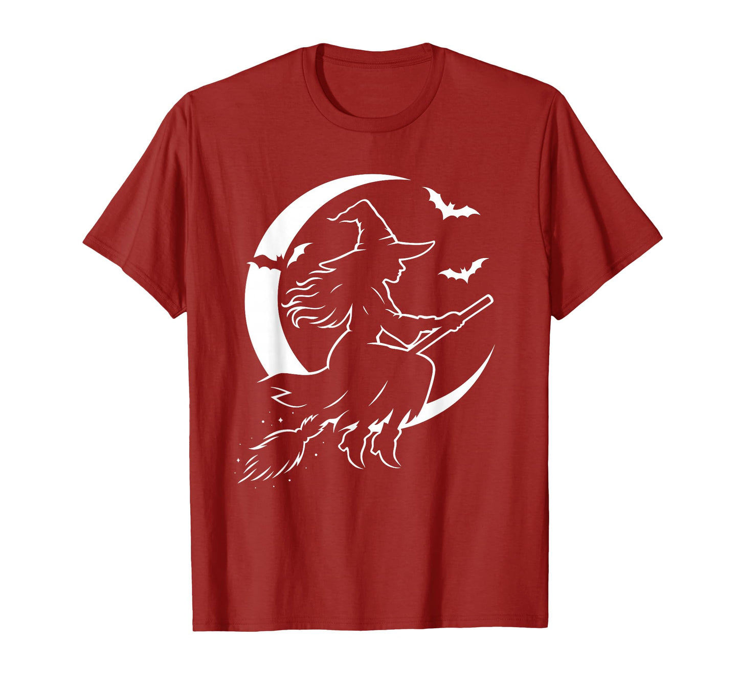 Halloween Witch on Broom Moon Silhouette Spooky Samhain Art T-Shirt
