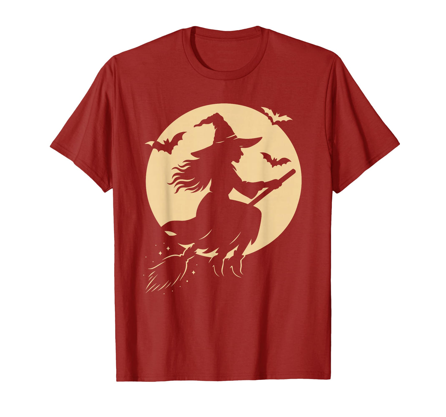 Halloween Witch on Broom Moon Silhouette Spooky Samhain Art T-Shirt