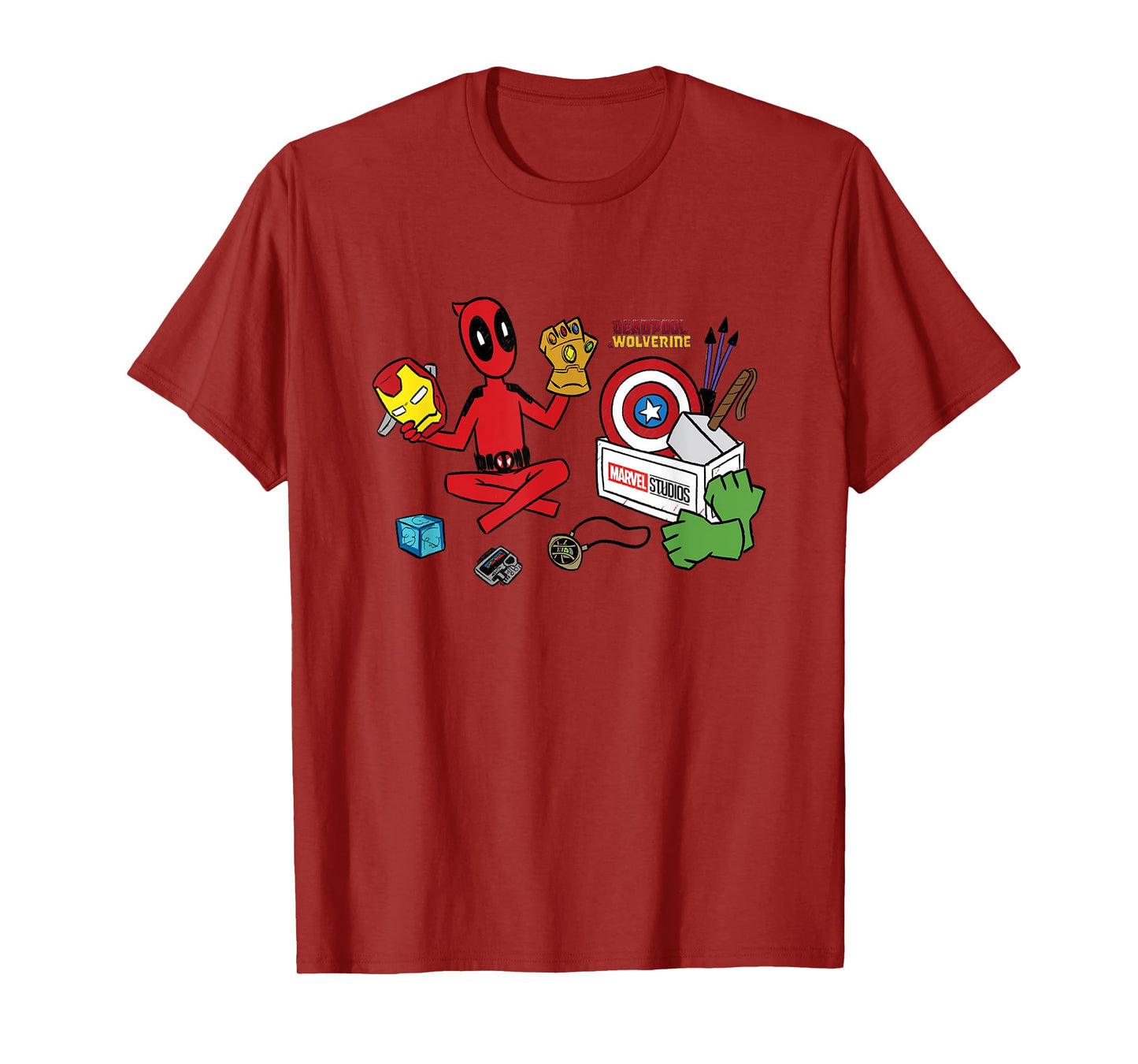 Marvel Deadpool & Wolverine Avengers Tool Box Sketch Icons T-Shirt