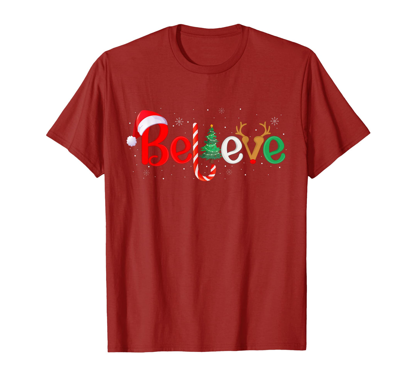 Believe Xmas Family Matching Funny Reindeer Santa Christmas T-Shirt