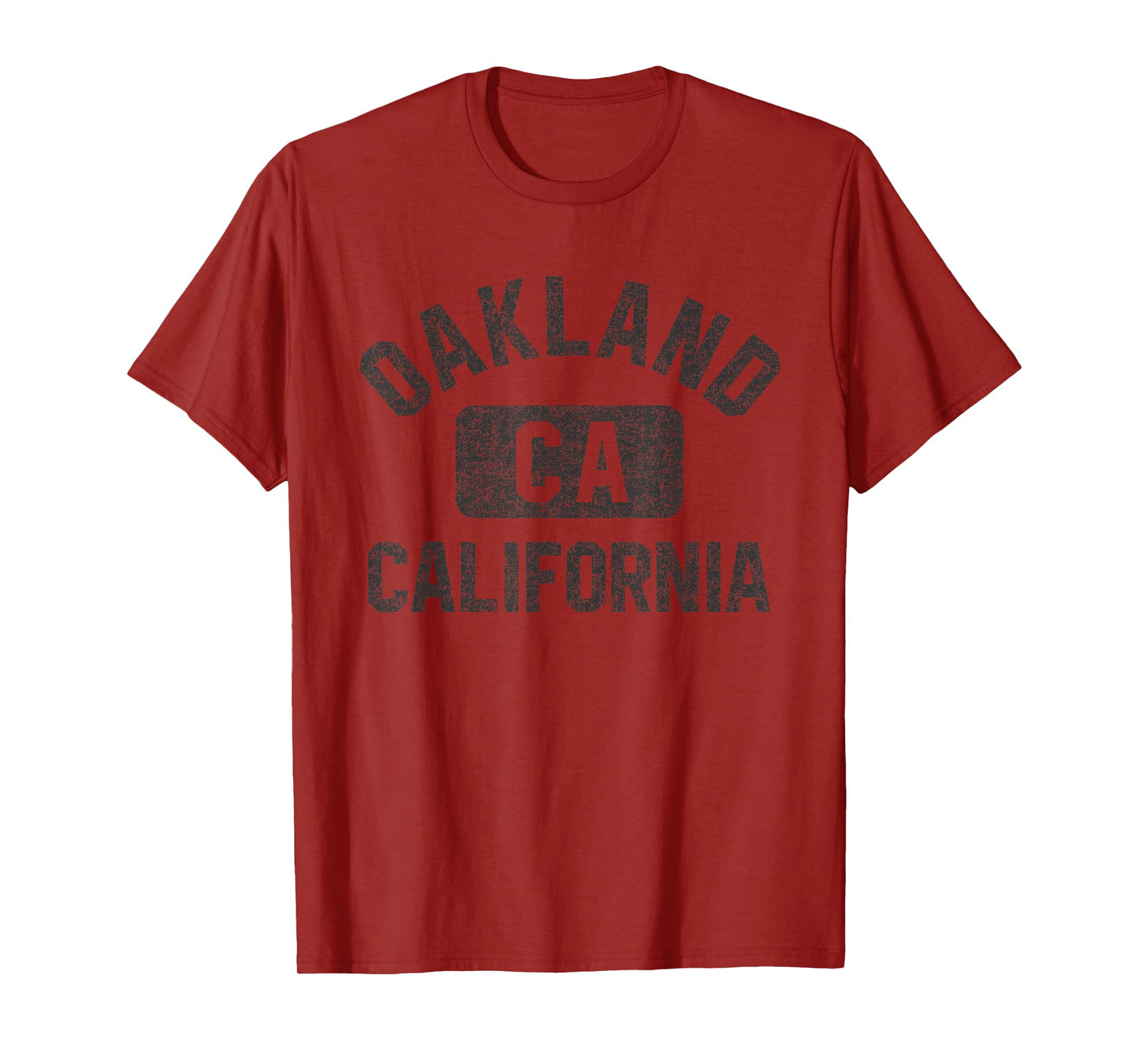 Oakland California Gym Style Distressed Black Print T-Shirt
