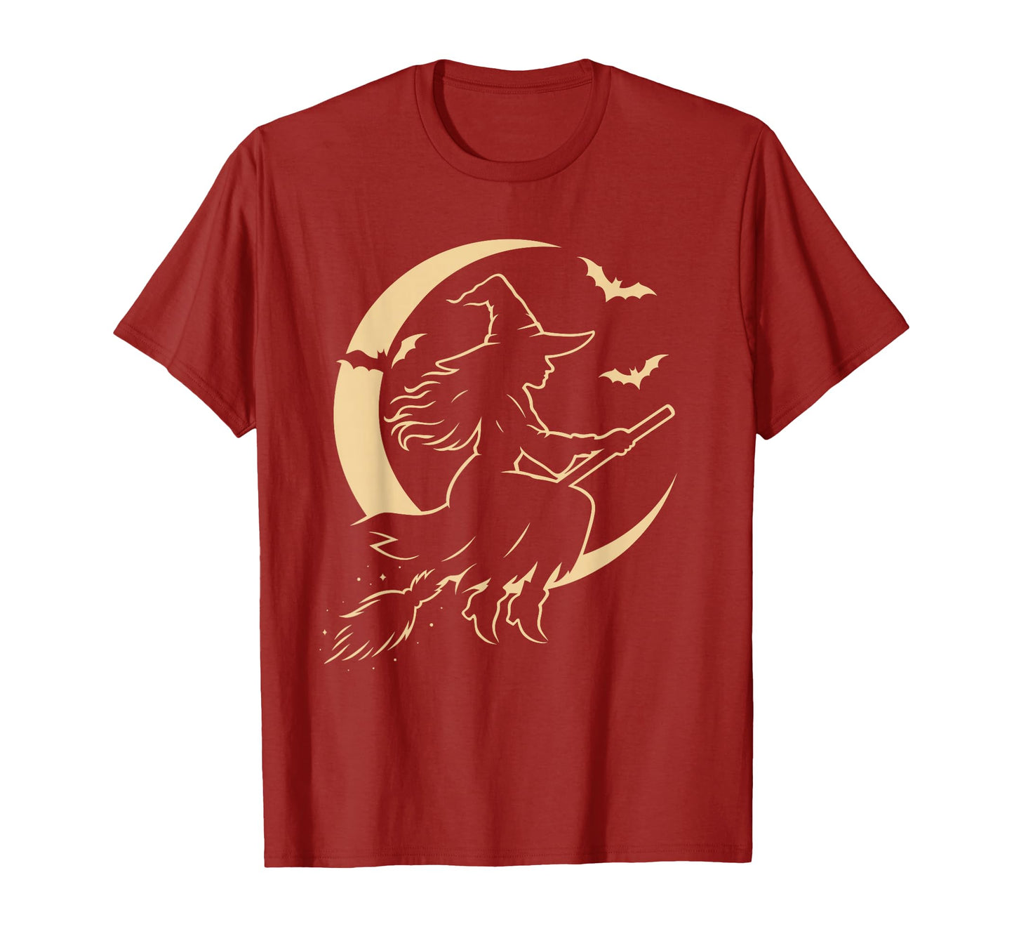 Halloween Witch on Broom Moon Silhouette Spooky Samhain Art T-Shirt
