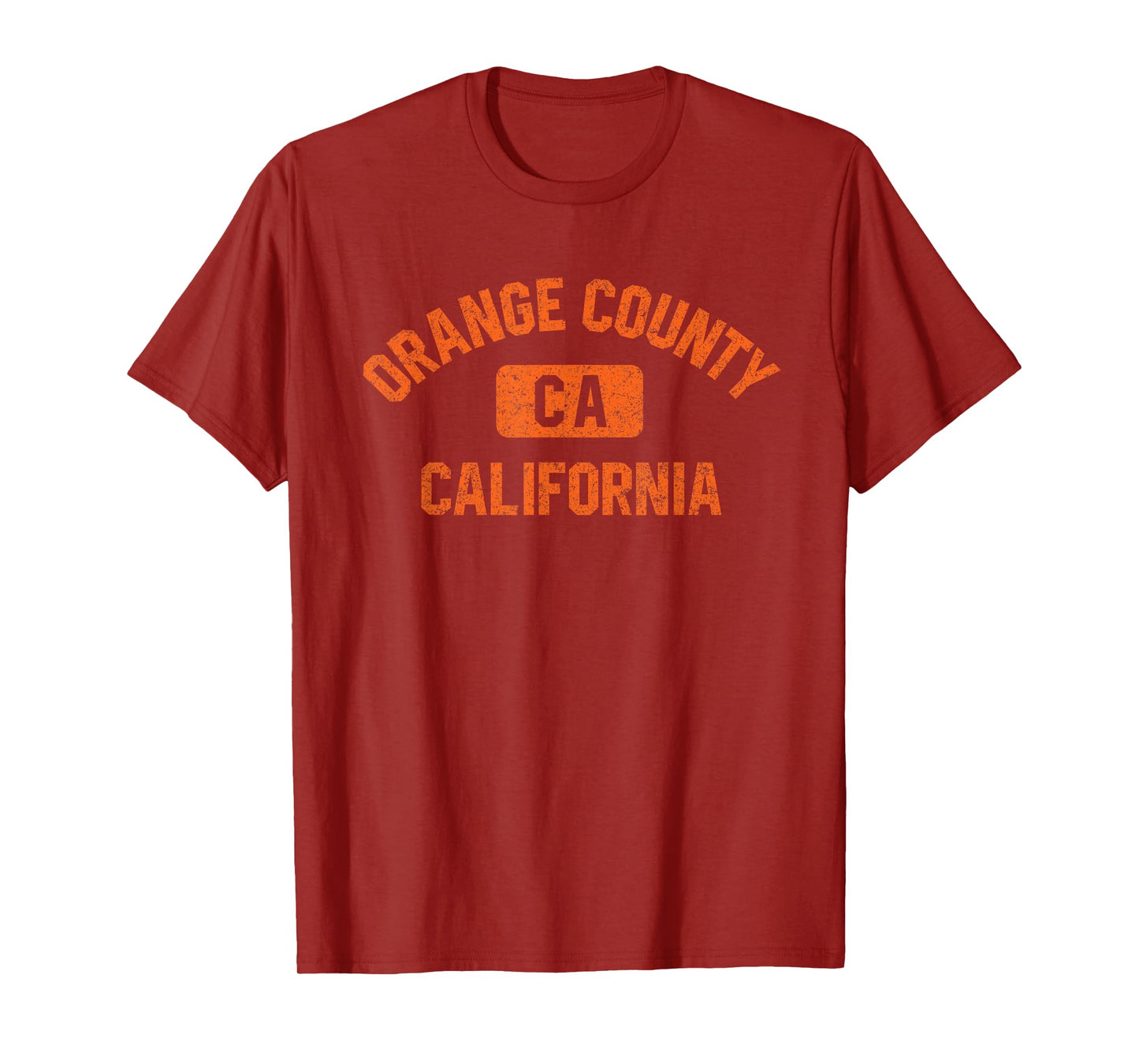 Orange County California Gym Style Distressed Orange Print T-Shirt