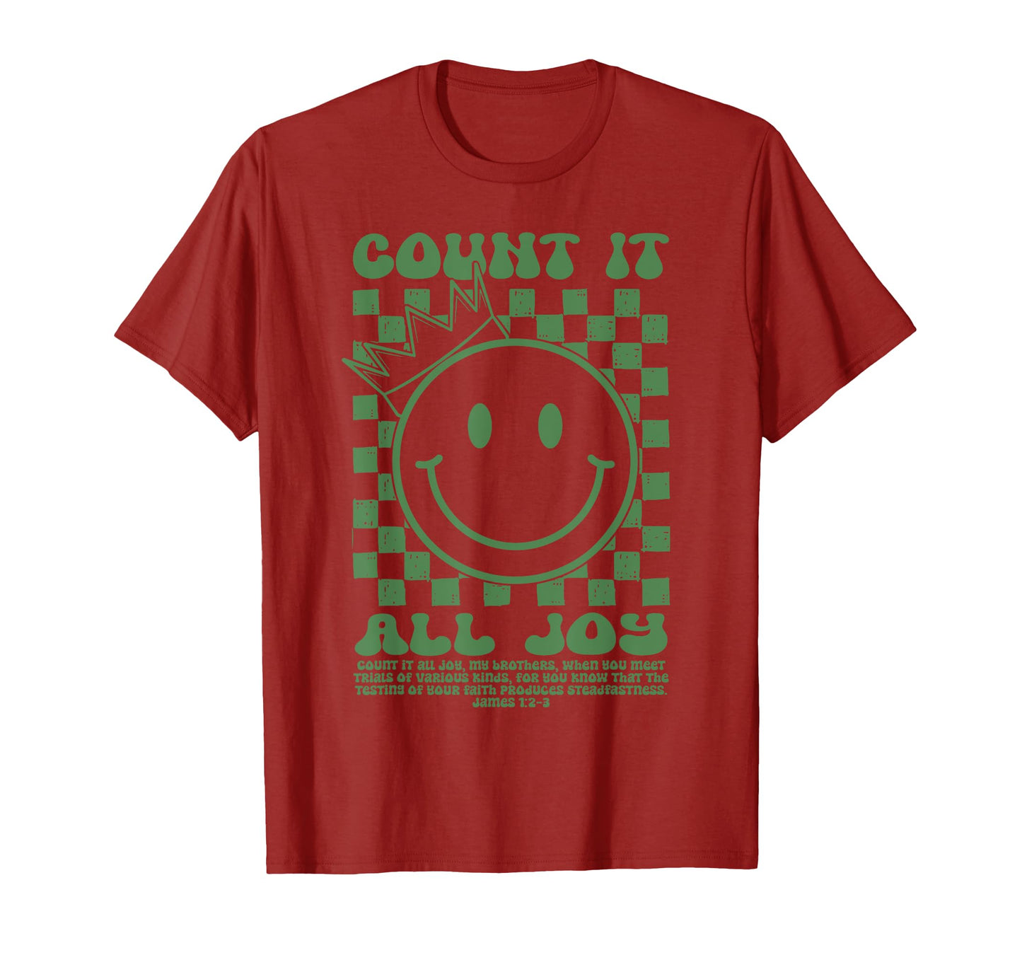 Count It All Joy Christian Bible Verse Groovy Smile Face T-Shirt
