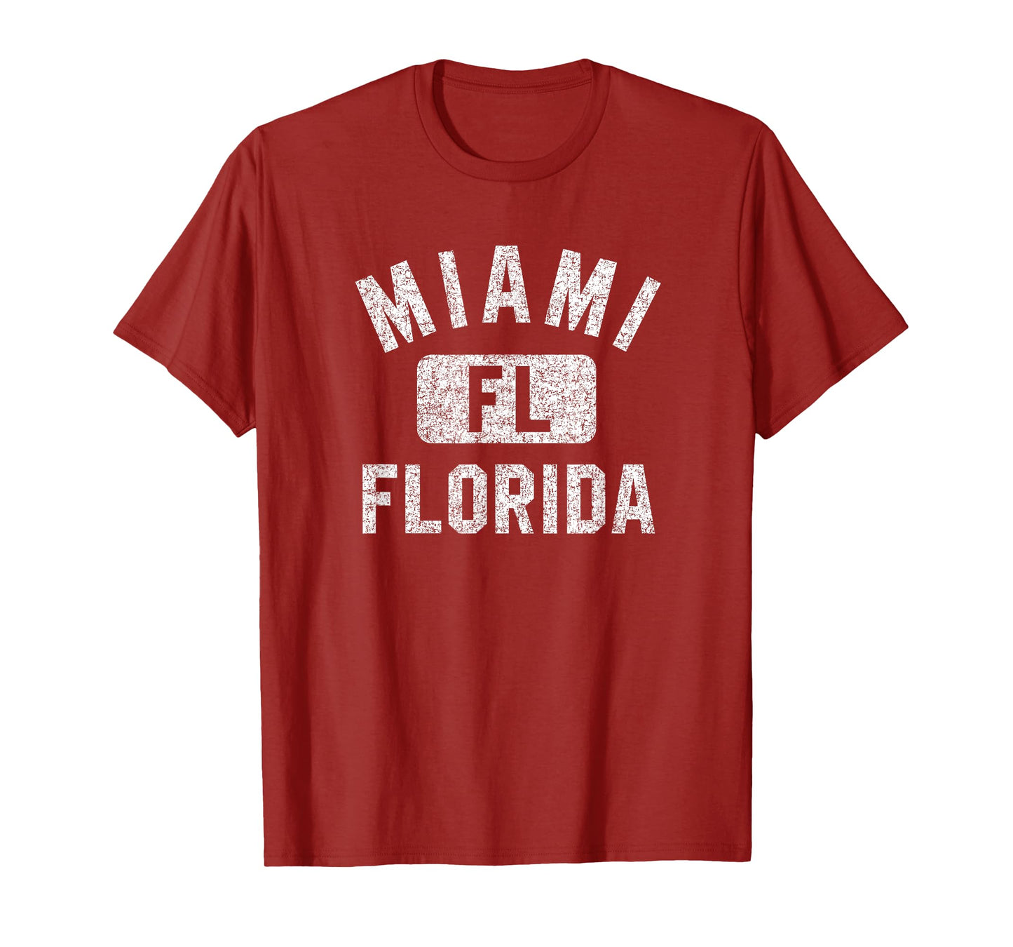 Miami Florida FL Gym Style Distressed White Print T-Shirt