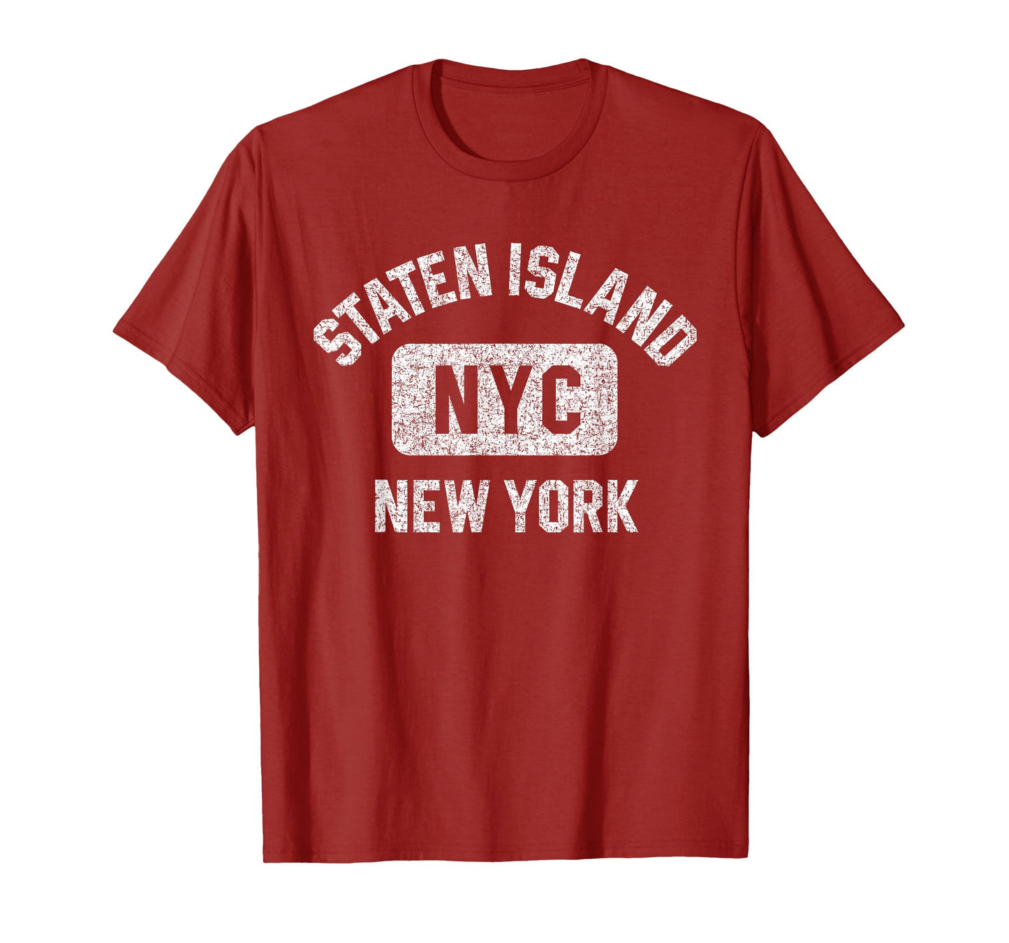 Staten Island NYC Gym Style Distressed White Print T-Shirt