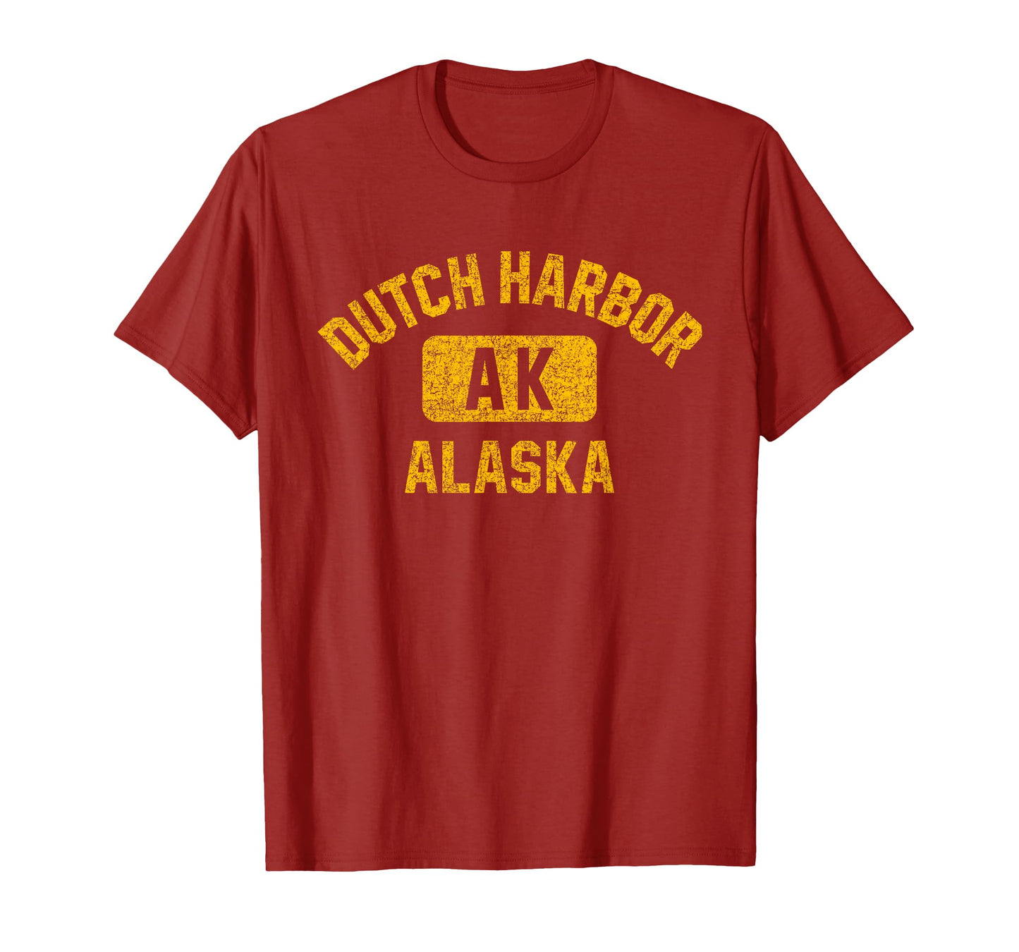 Dutch Harbor Alaska Gym Style Distressed Amber Print T-Shirt