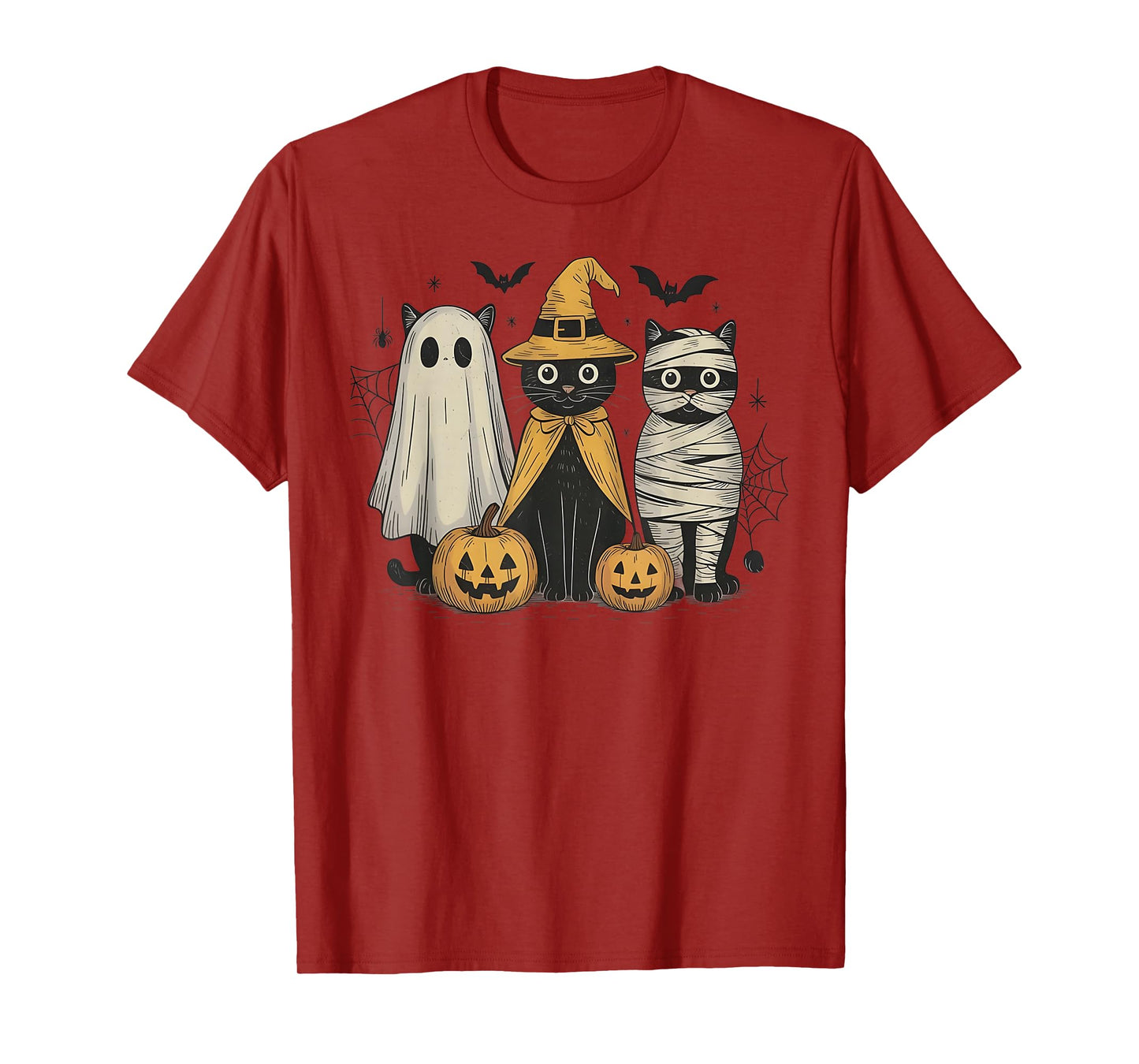Black Cat Witch Ghost Scary Halloween Pumpkin Men Kids Gifts T-Shirt