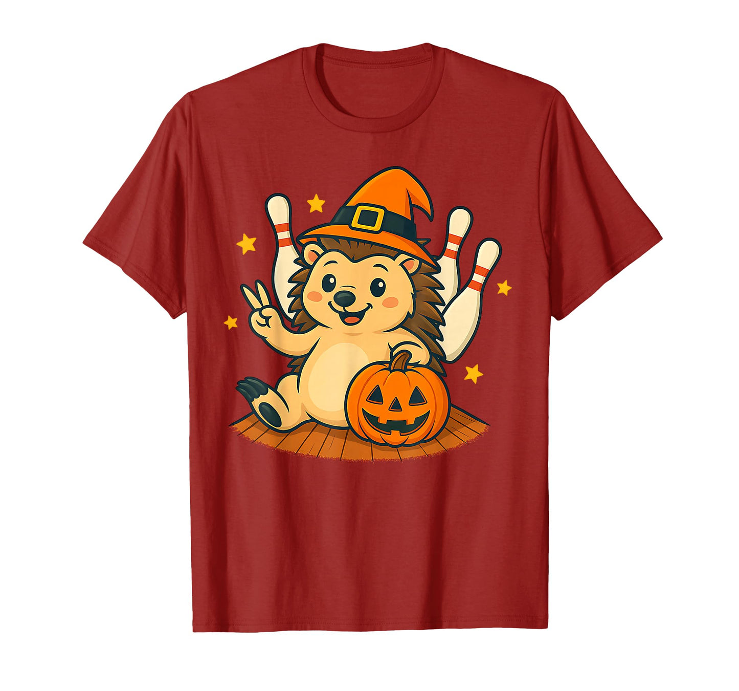 Cute Hedgehog Halloween Pumpkin Witch Hat Bowling Men Women T-Shirt