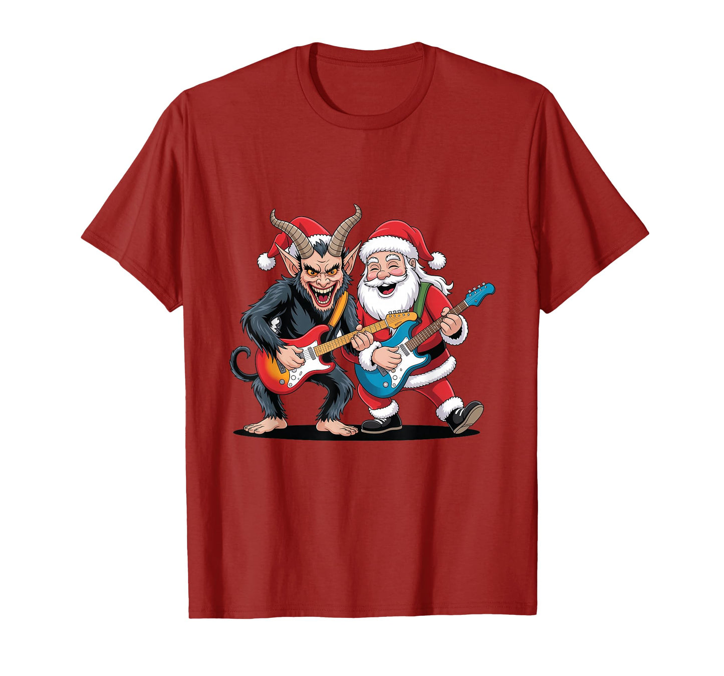 Evil Krampus Santa Claus Christmas Guitar Electric Rock T-Shirt