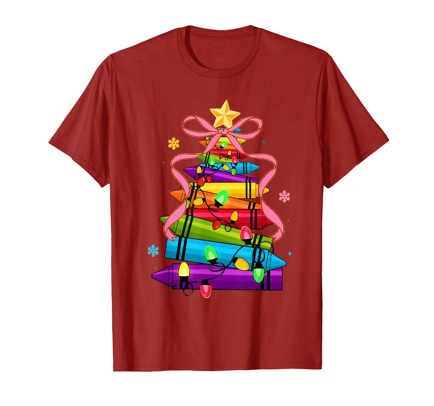 School Xmas Crayon Christmas Tree Lights Teacher Student T-Shirt
