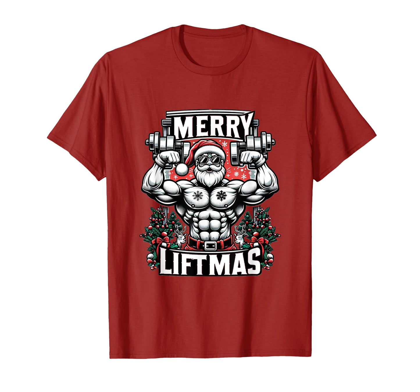 Merry Liftmas Christmas Fitness Madness Gym Santa Deadlift T-Shirt