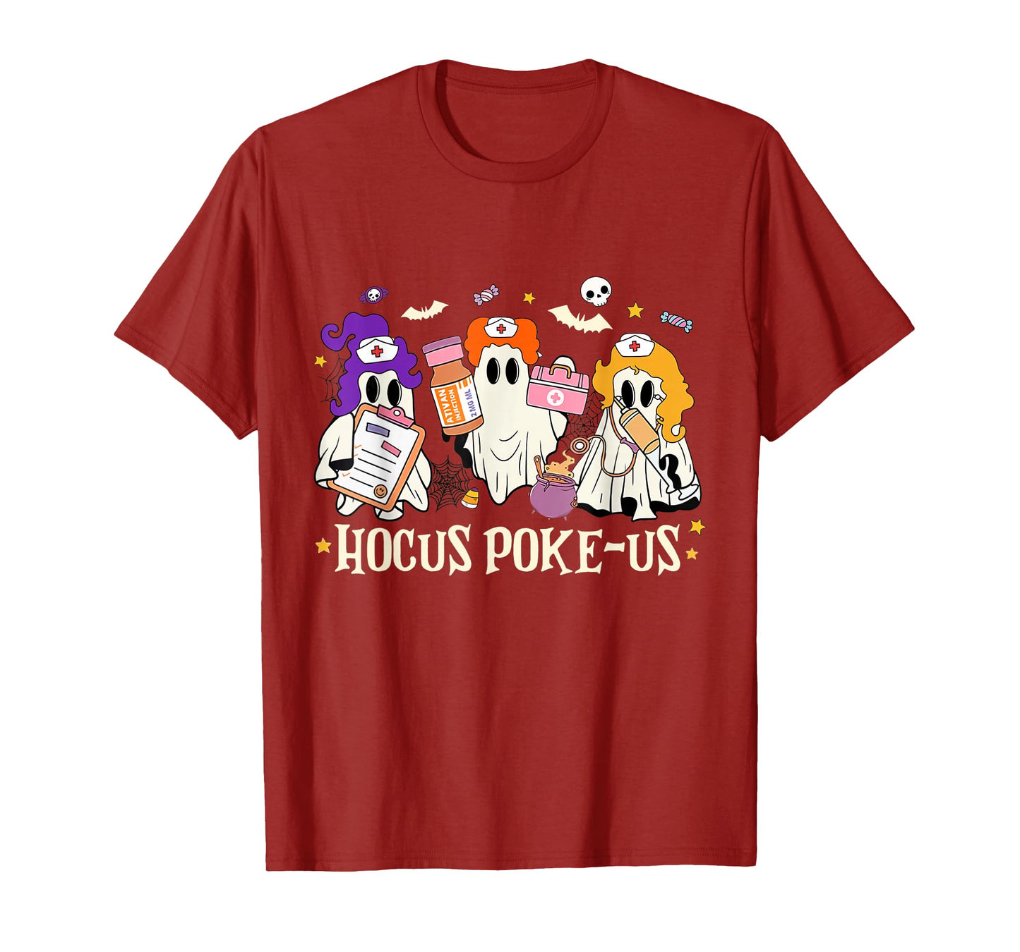 Halloween Ghost Nurse Hocus Poke Us Costume Scrub Top Women T-Shirt