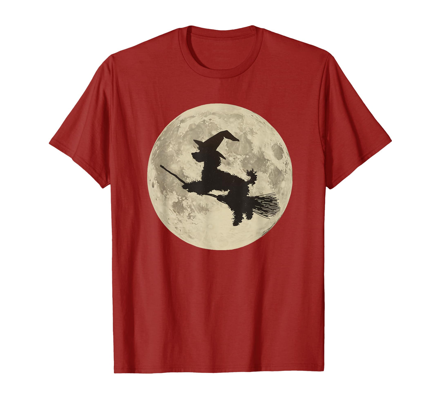 Poodle Halloween Moon Dog Witch on Broomstick Spooky Season T-Shirt