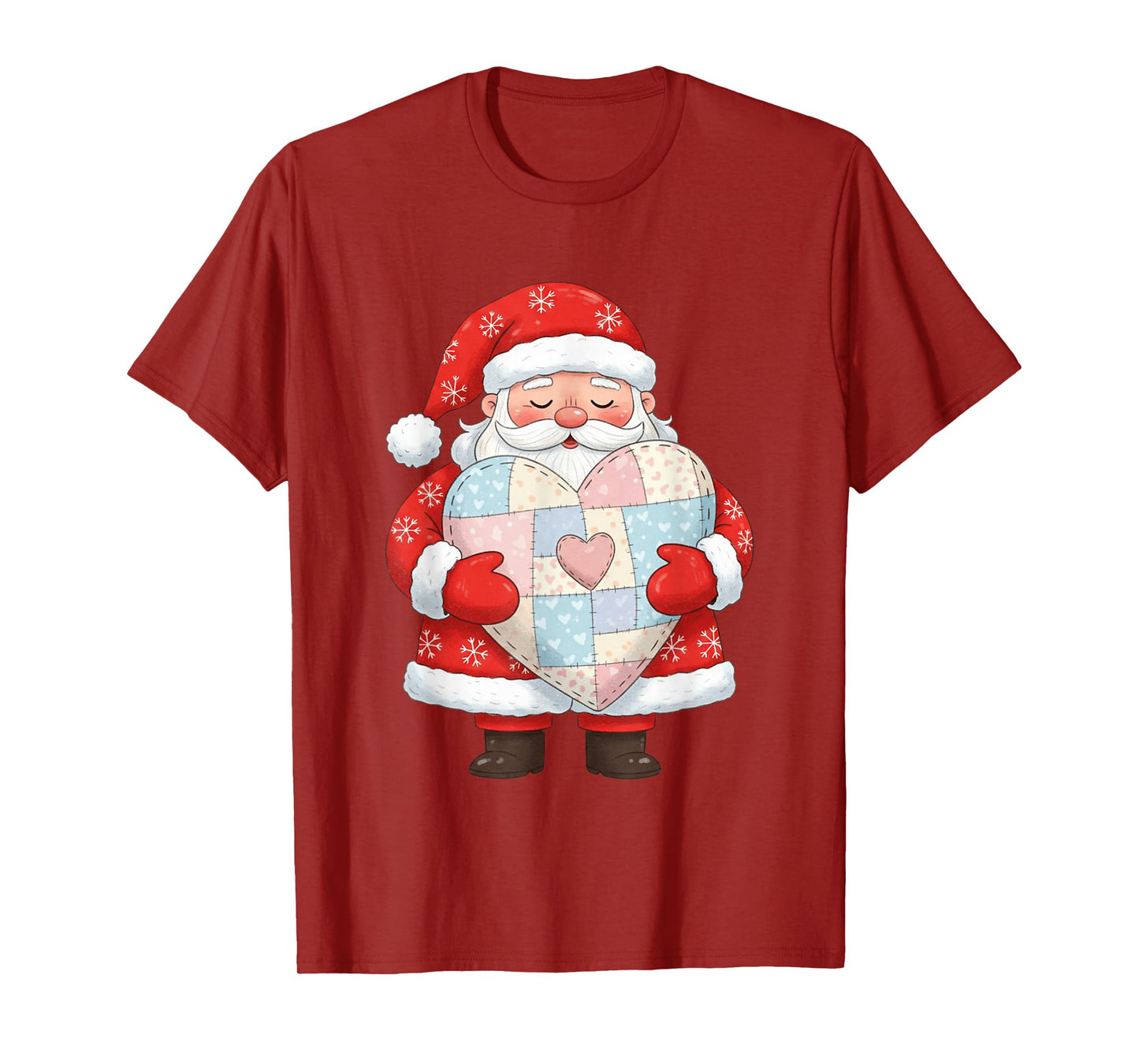 Santa Holding Patchwork Heart Christmas Love T-Shirt