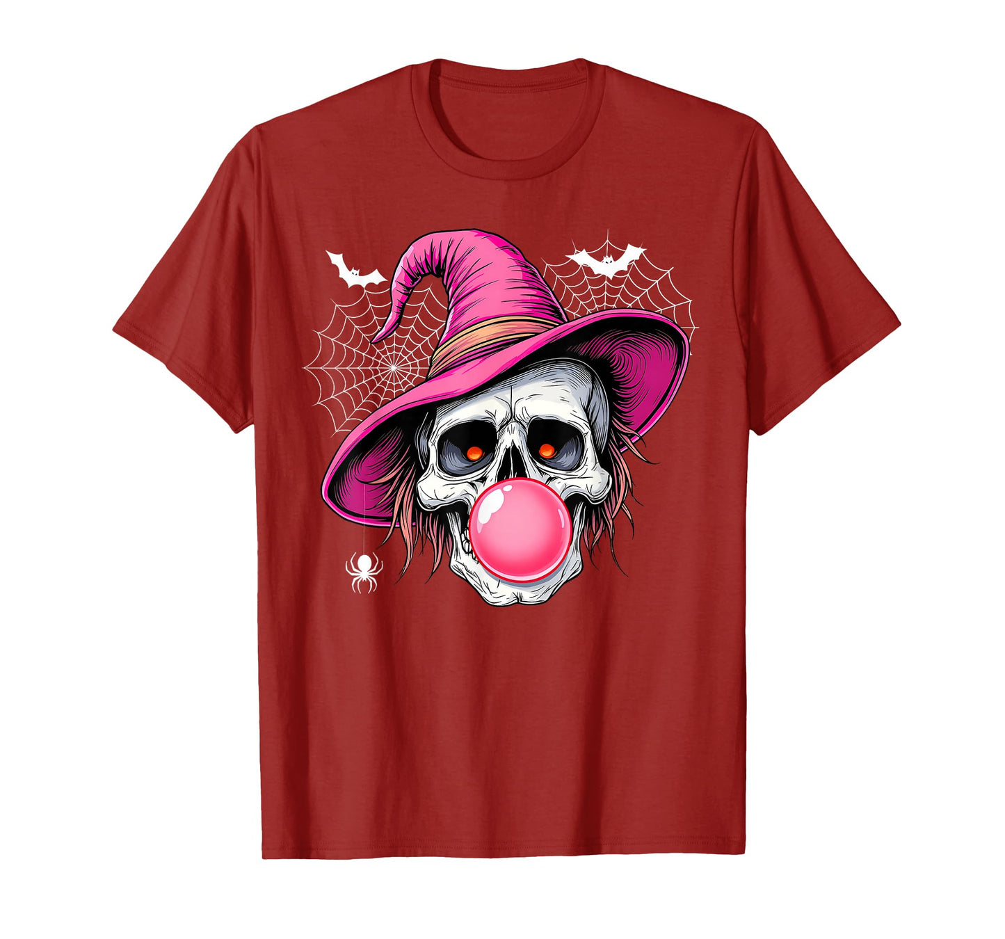 Funny Skeleton with Witch Hat Bubble Gum Retro Halloween T-Shirt