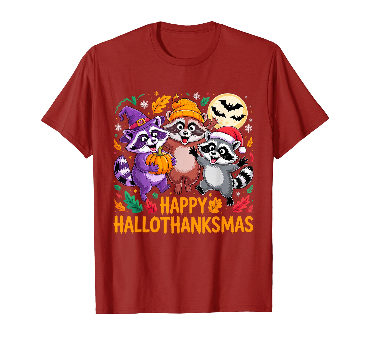 Happy Hallothanksmas Raccoon Trio Pumpkin T-Shirt