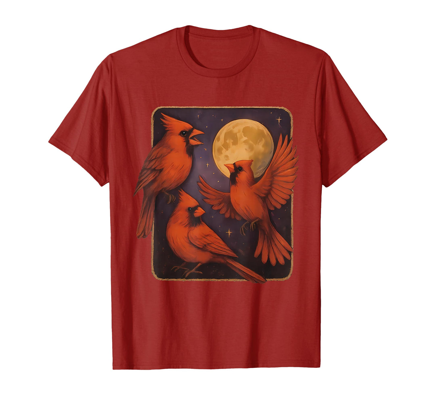 Vintage 3 Red Cardinal Bird Howling at The Moon Birdwatching T-Shirt