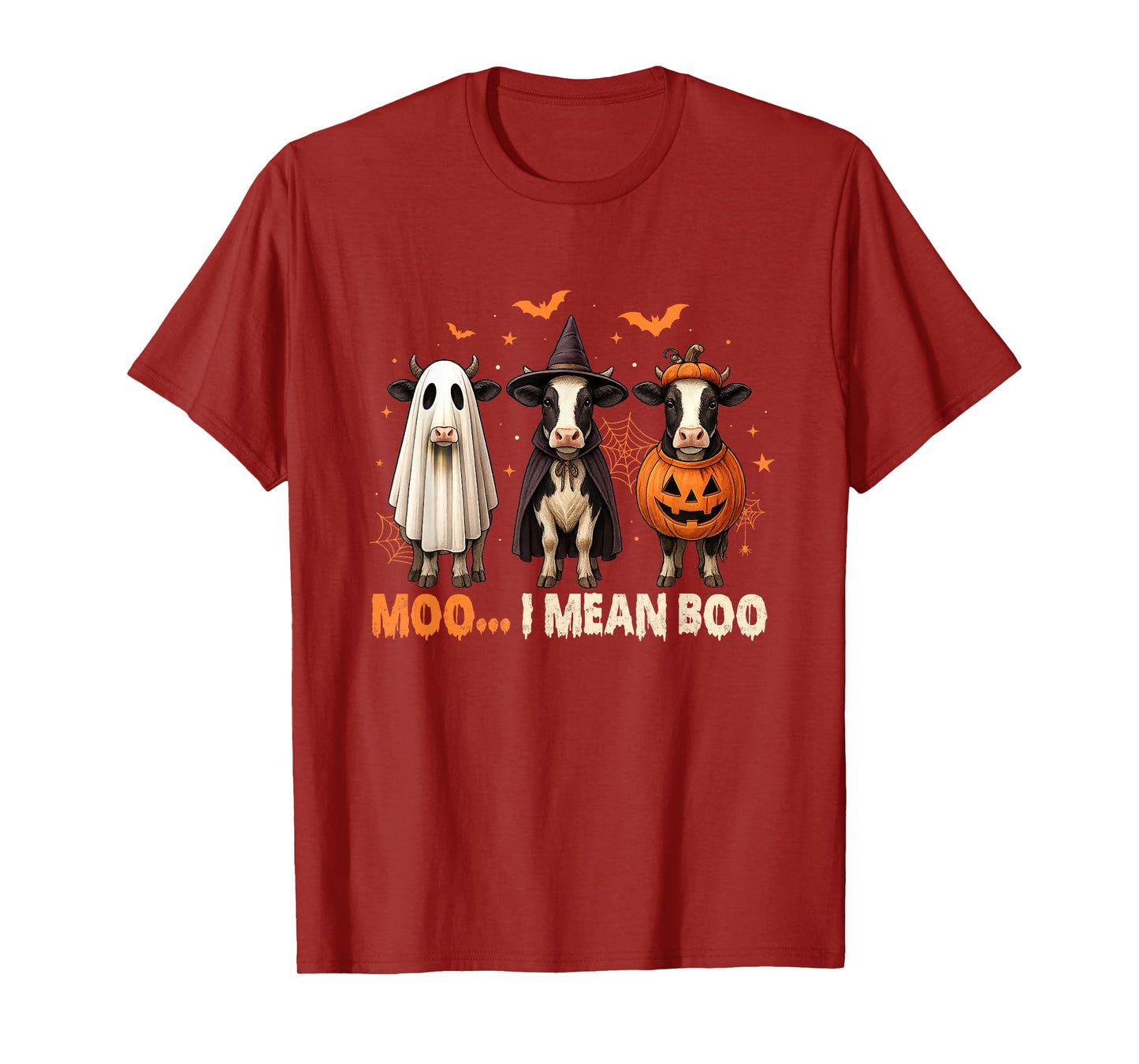 Funny Cow Ghost Witch Pumpkin Moo I Mean Boo Halloween T-Shirt