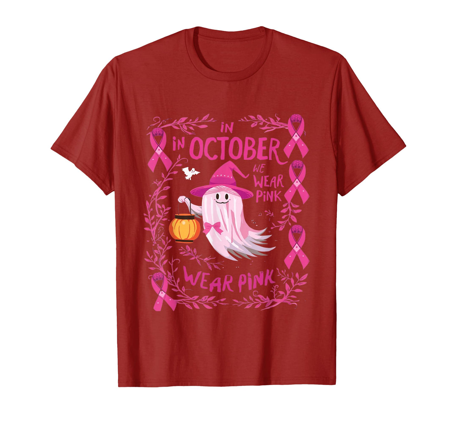 in October we wear Pink Ghost Halloween tee for Women T-Shirt