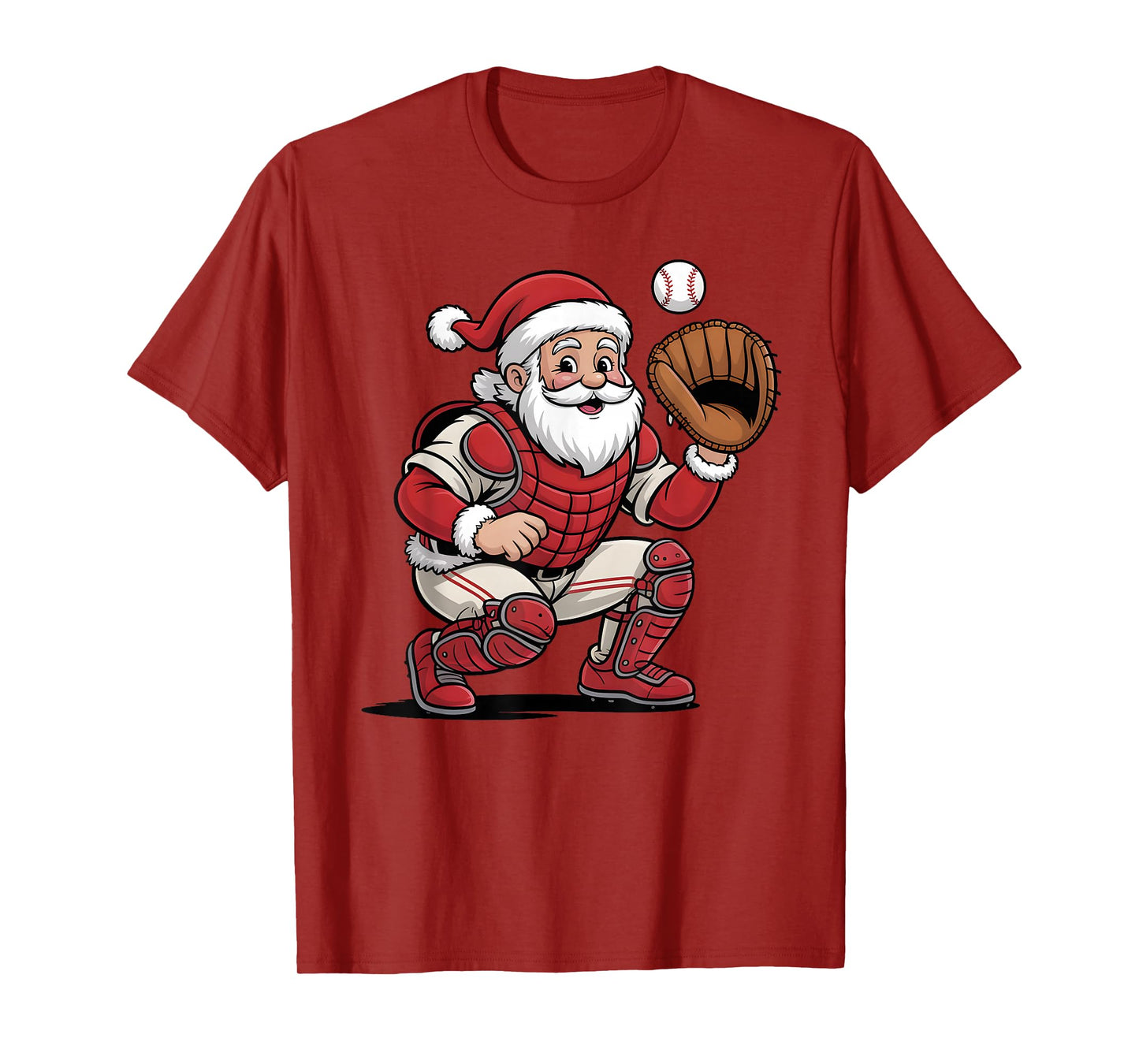 Santa Baseball Catcher Christmas Graphic Boys Kids Teens T-Shirt