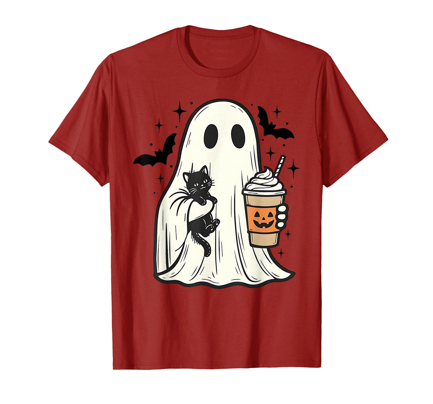 Vintage Halloween Ghost Holding Black Cat Fall Coffee T-Shirt