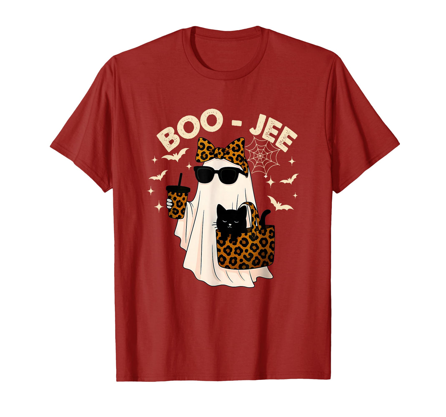 Coquette Leopard Ghost Coffee Boo-JEE Halloween Boujee Ghost T-Shirt