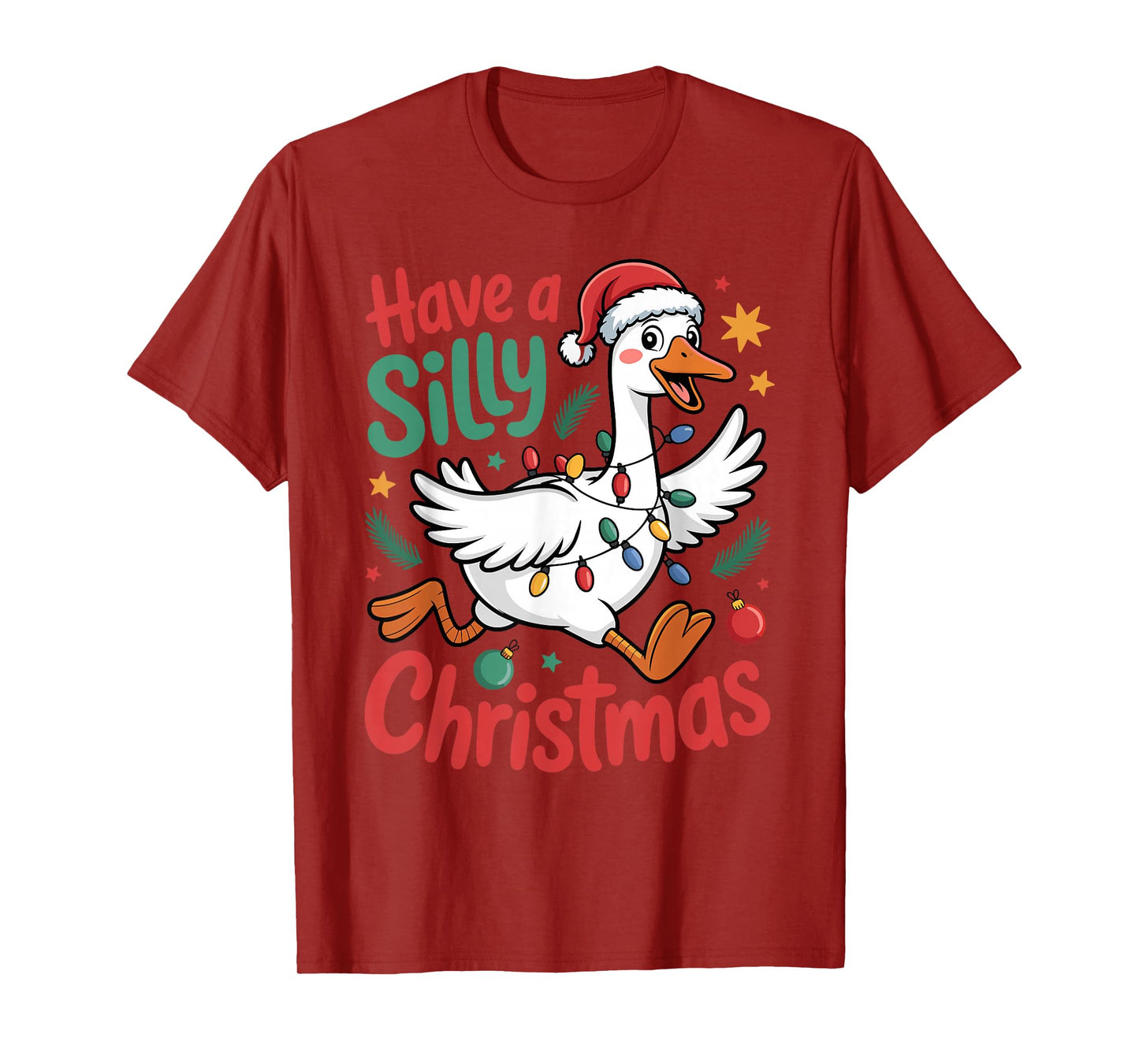 Have A Silly Christmas Funny Santa Goose Lights Festive T-Shirt
