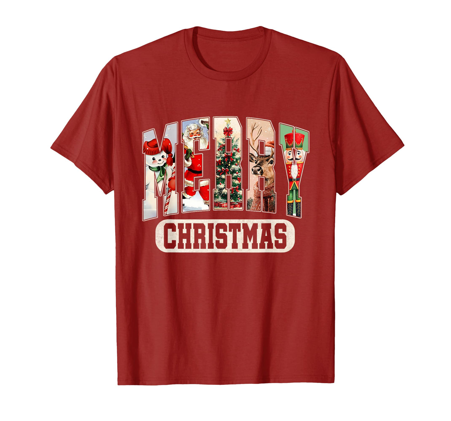 Retro Christmas Vintage Santa Reindeer Tree Snowman T-Shirt