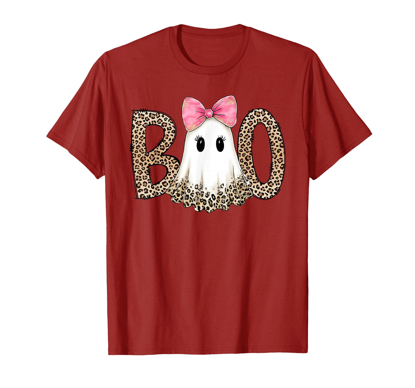 Leopard Ghost Boo Funny Coquette Bow Halloween Girl Women T-Shirt
