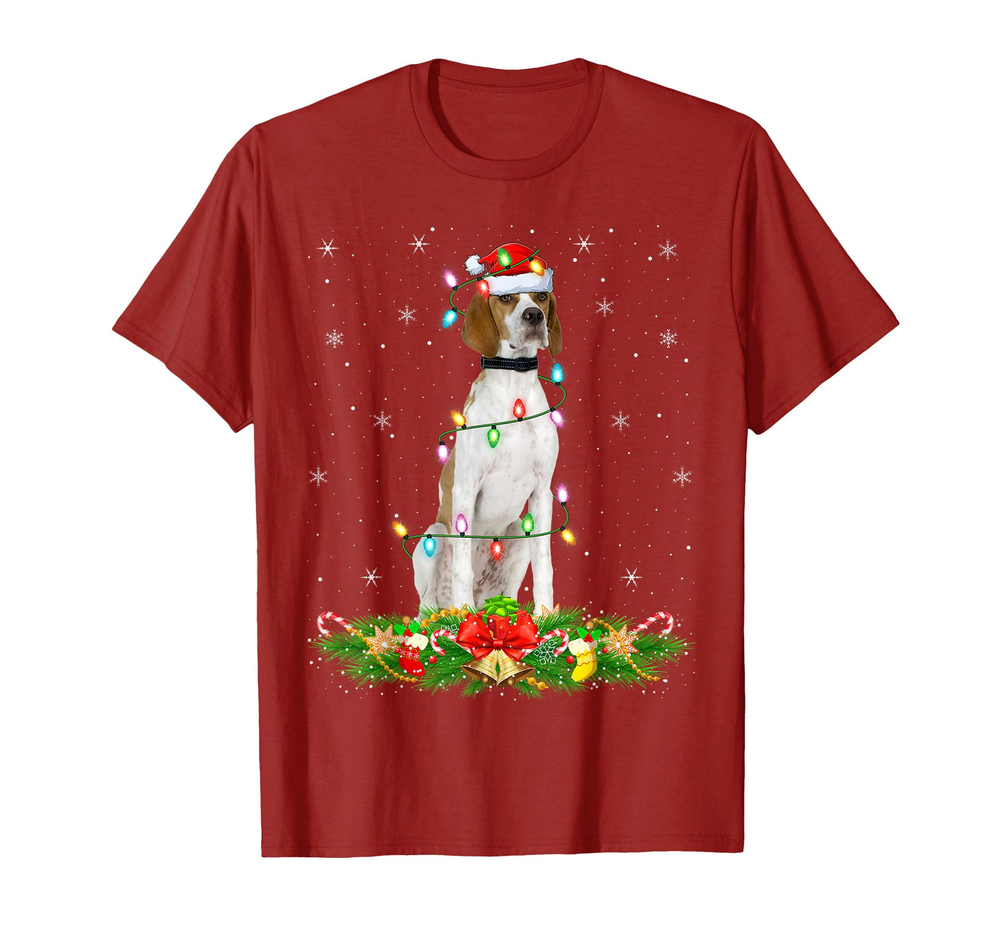 English Pointer Dog Christmas Lights Funny Santa Hat Xmas T-Shirt