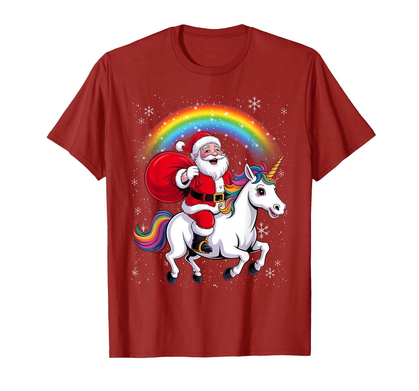 Christmas Santa Riding Unicorn Xmas Girls Women Rainbow T-Shirt