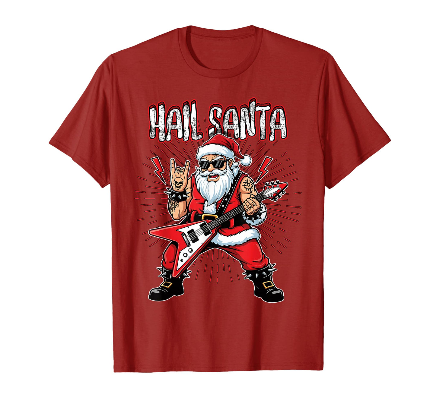 Hail Santa Death Metal Pagan Solstic Santa Guitar Rocker T-Shirt