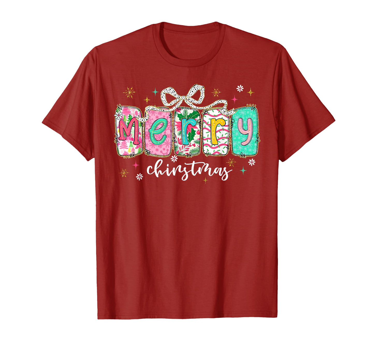 Coquette Bow Merry Christmas Xmas Pajamas Snowflake Holiday T-Shirt