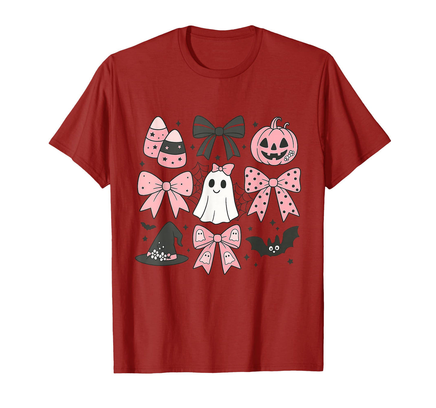 Cute Pink Halloween Ghost Pumpkin Bow Design T-Shirt
