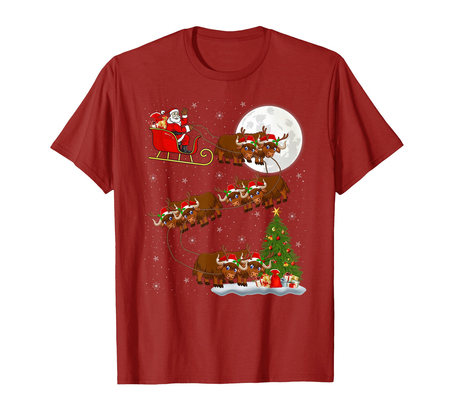 Yak Santa Sleigh Flying Funny Magical Christmas T-Shirt