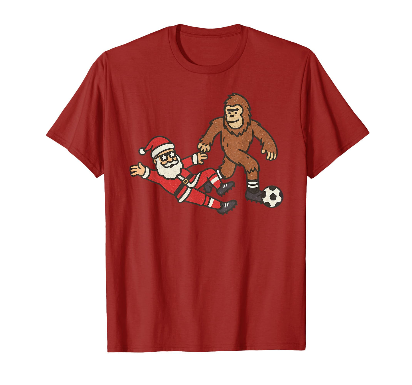 Santa Sasquatch Playing Soccer Christmas Funny Xmas Holiday T-Shirt