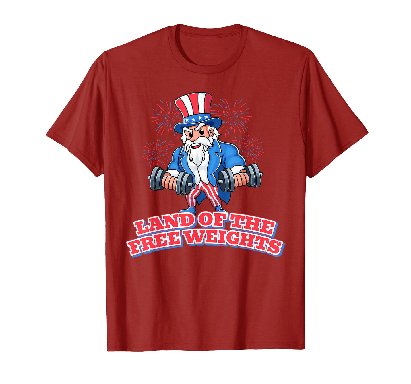 Land of the Free Weights July 4th Gym Workout Lifting Funny T-Shirt