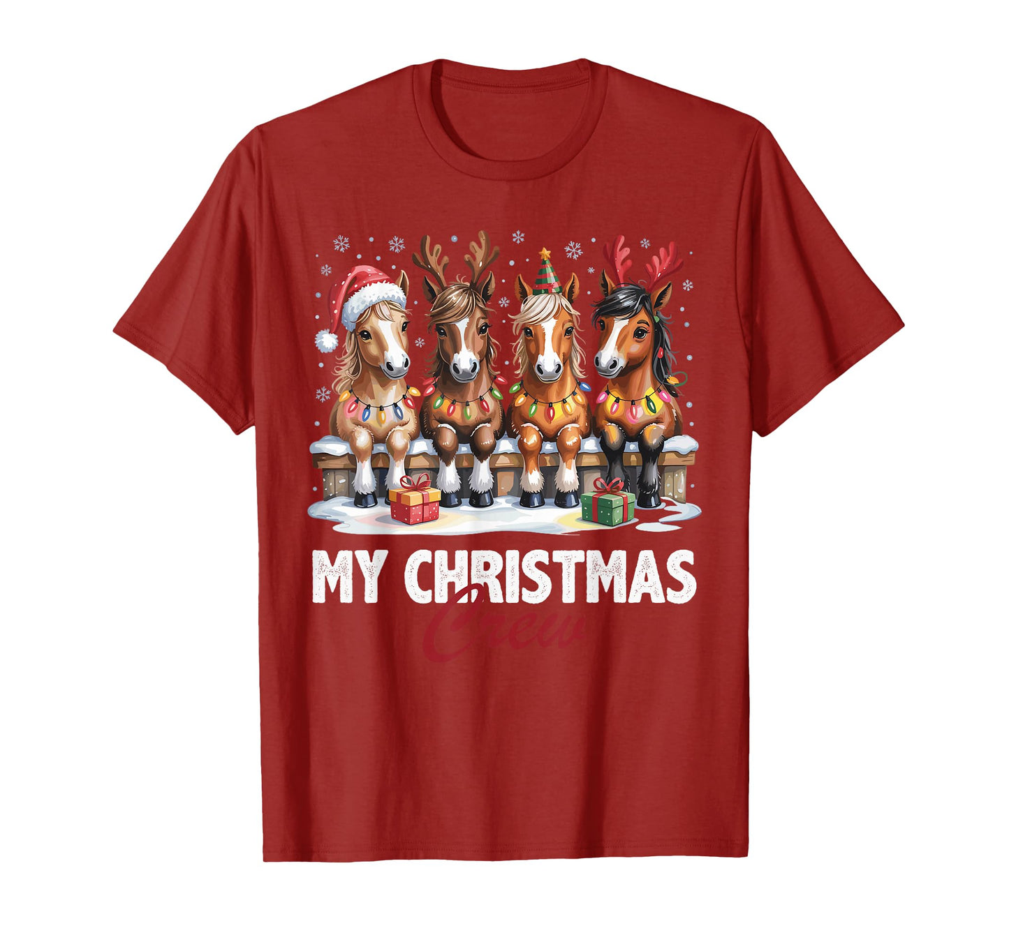 Horse Christmas Crew Cute Animal Lovers Funny Holiday Pajama T-Shirt
