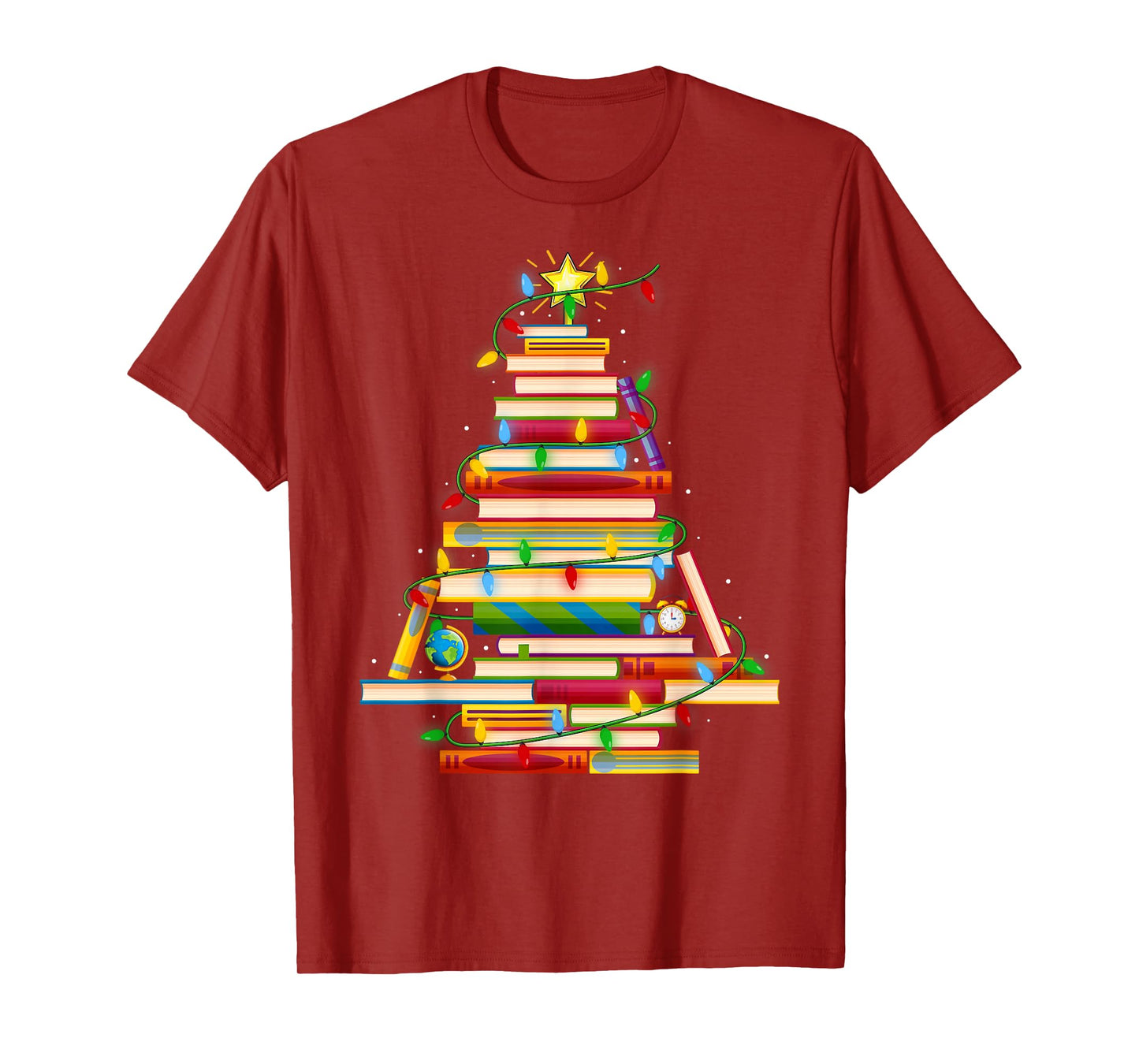 Book Christmas Tree Lights Book Lover Librarian Teacher Xmas T-Shirt