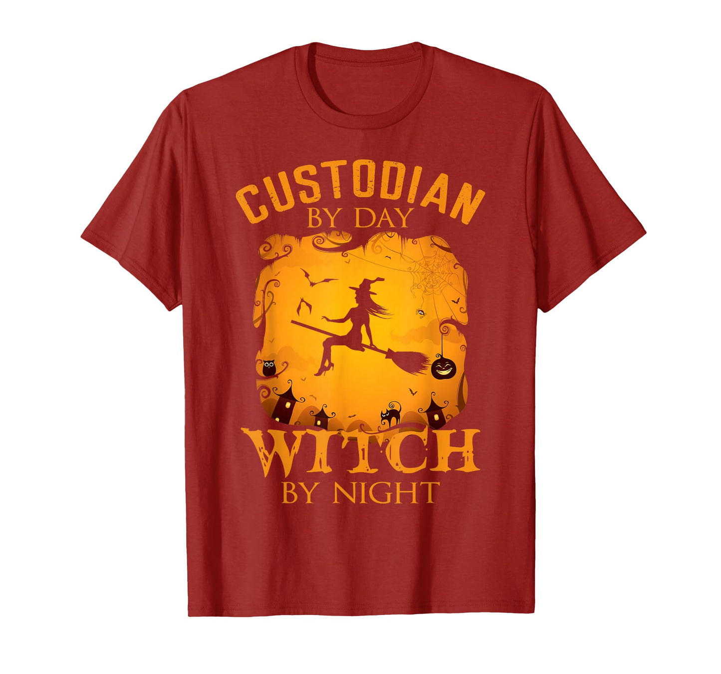 Custodian by Day Witch by Night Halloween Fun T-Shirt