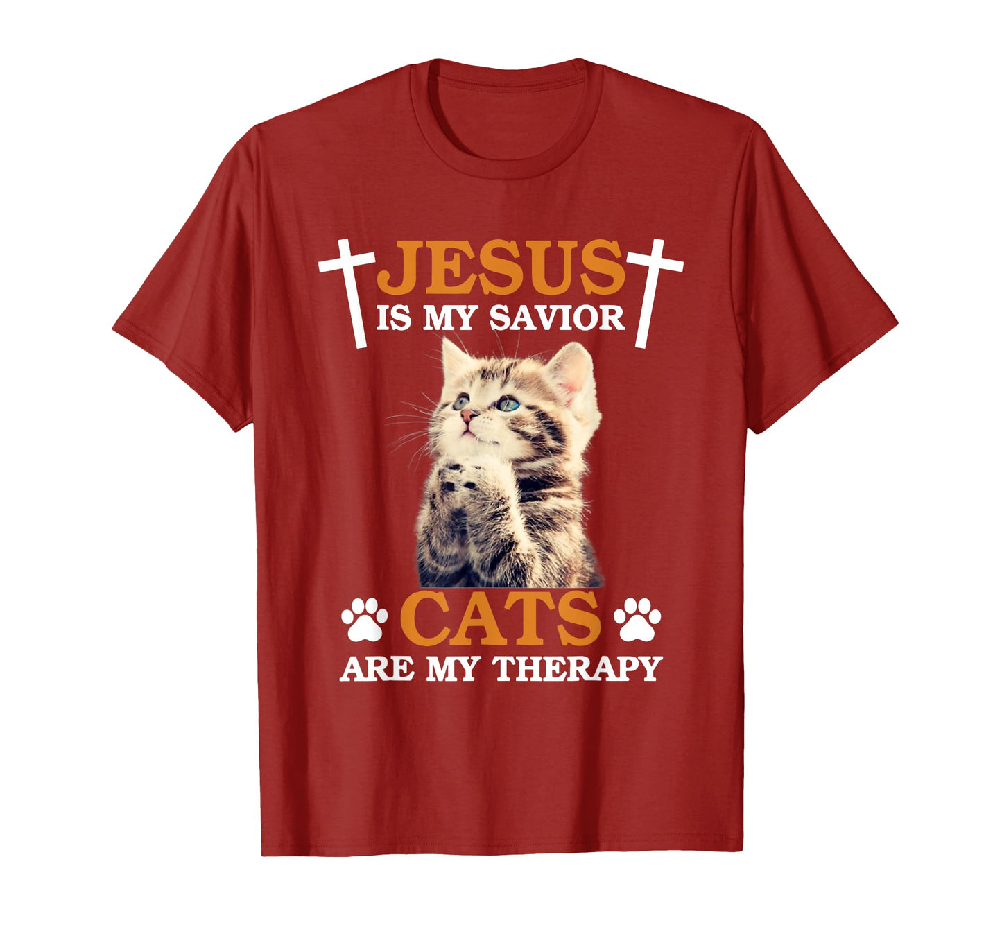 Jesus is My Savior Cat are My Therapy Christians Cat Lover Men Women T-Shirt