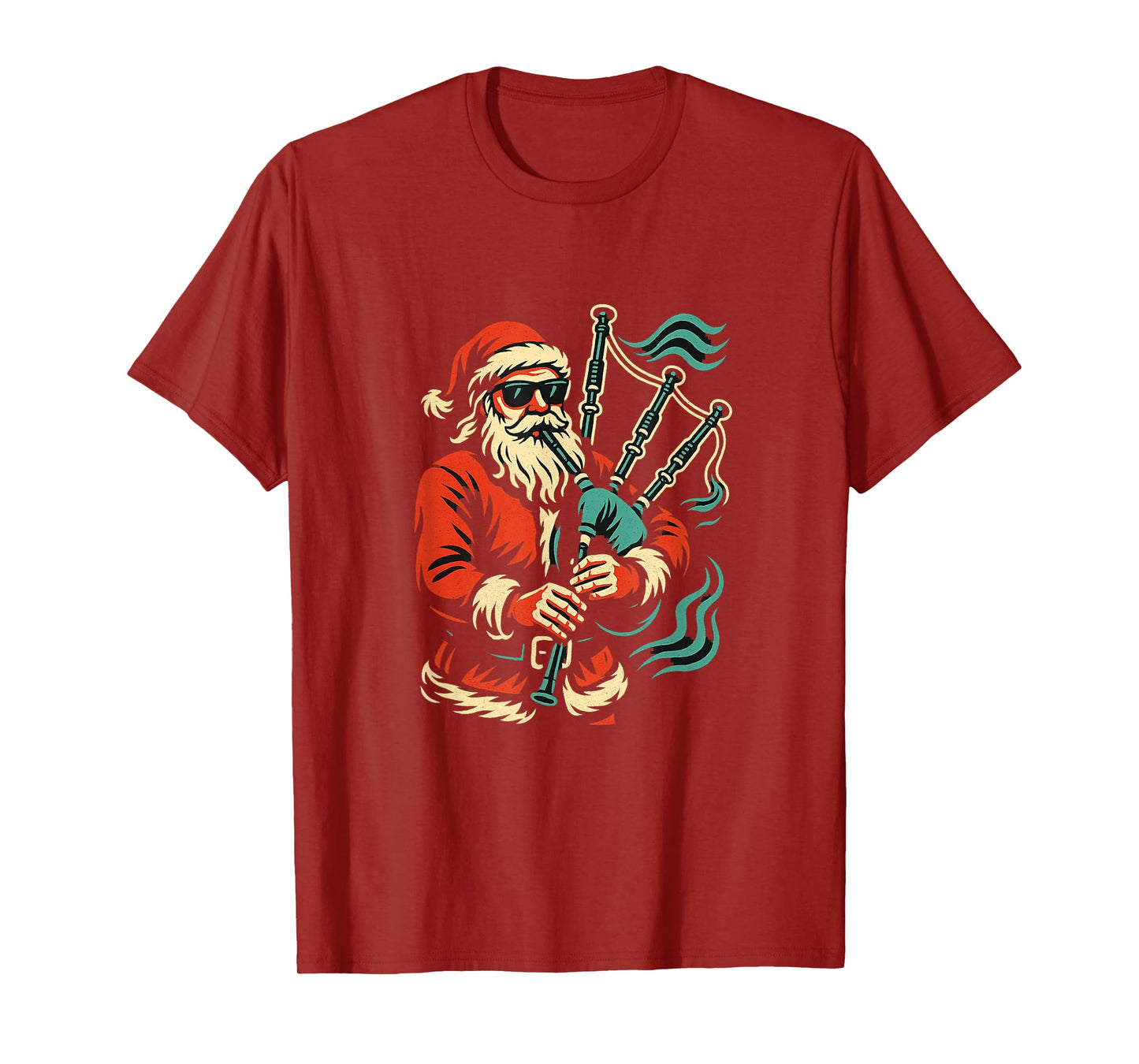 Cool Santa Playing Bagpipes Xmas Bagpiper Musician T-Shirt